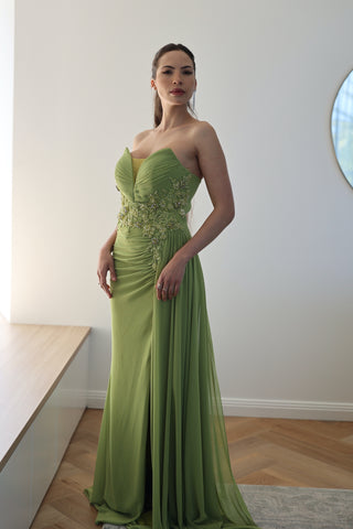 green chiffon dress