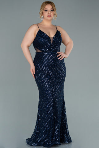 Navy Floor Length Mermaid Plus Size Dress