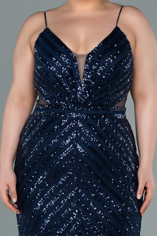 Navy Floor Length Mermaid Plus Size Dress