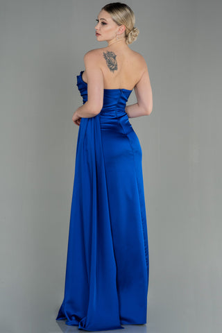 Blue Floor Length Satin Gown