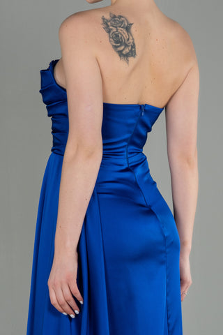 Blue Floor Length Satin Gown