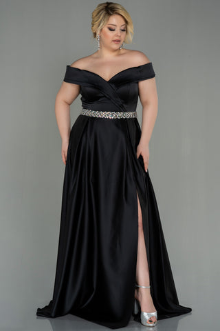 Black Floor Length Satin Dress