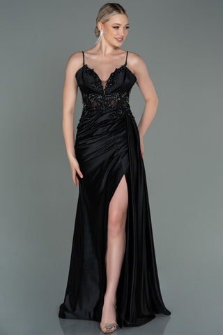 Black Floor Length Dress with Strap neckline