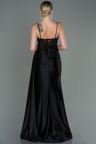 Black Floor Length Dress with Strap neckline