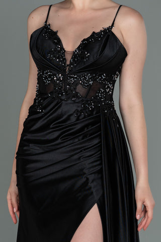 Black Floor Length Dress with Strap neckline