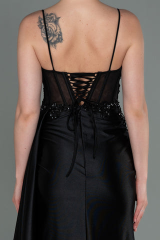 Black Floor Length Dress with Strap neckline