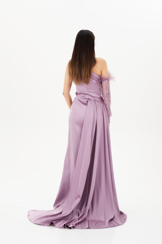 Purple Dress with separate sleeves and one shoulder neckline