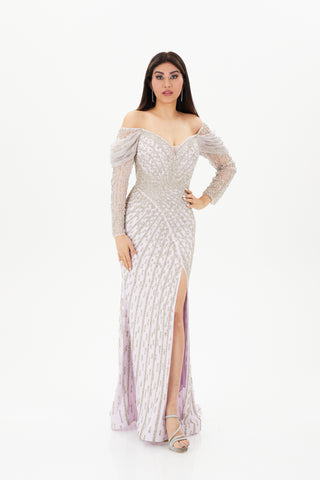 long sleeves beaded gown