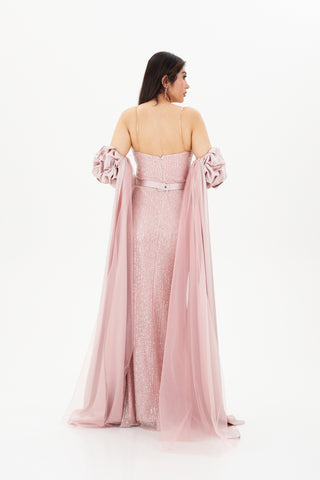 Pink Gown with split sleeves