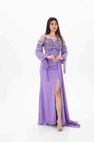 Purple long sleeves gown