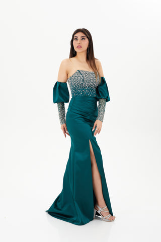 Beaded Gown with Split Sleeves