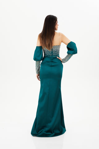 Beaded Gown with Split Sleeves