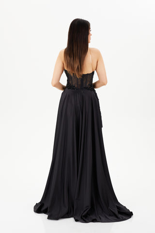 Black floor length gown with sweet heart neckline