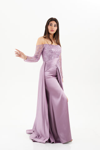 purple long sleeves gown