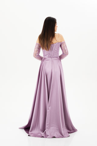 purple long sleeves gown