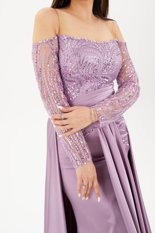 purple long sleeves gown