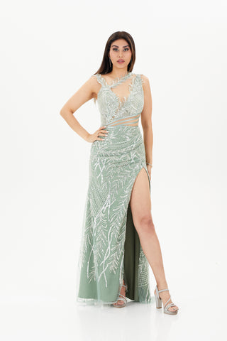 Green floor length gown