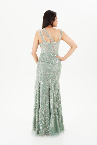 Green floor length gown