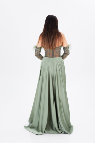 green floor length gown