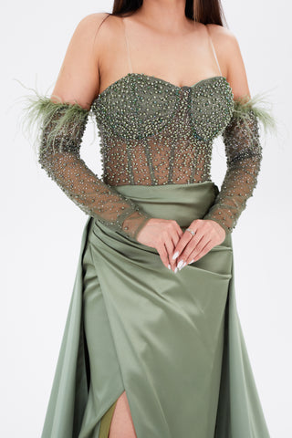 green floor length gown