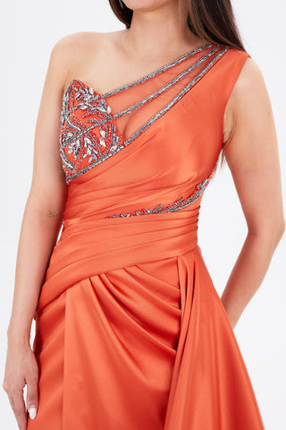 orange on sholder dress