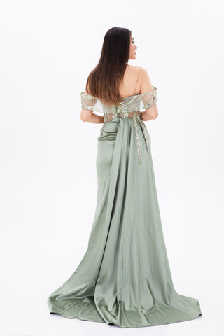 green off shoulder dress