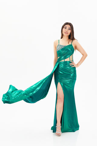 Green floor length dress