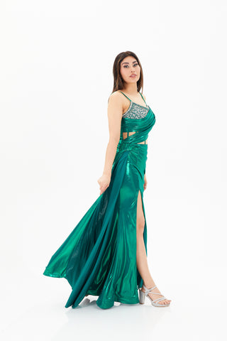 Green floor length dress