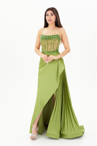 Green floor length dress