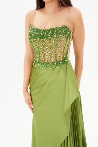 Green floor length dress