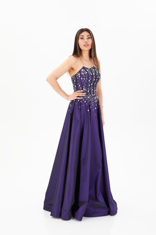 Purple floor length ball gown