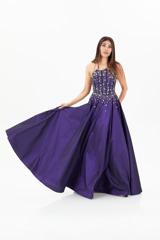 Purple floor length ball gown