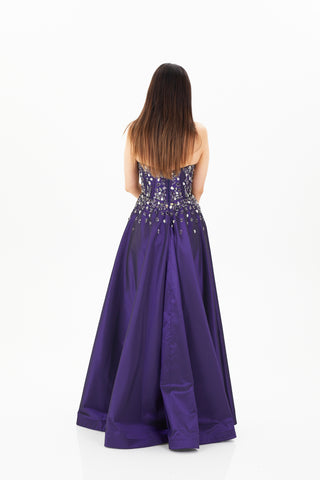 Purple floor length ball gown