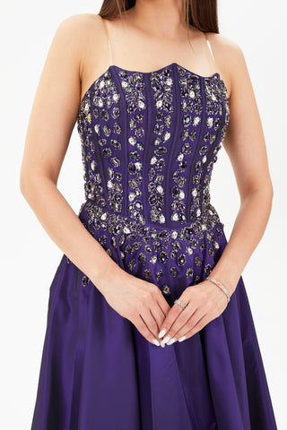 Purple floor length ball gown