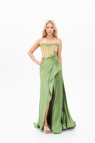 Green floor length dress