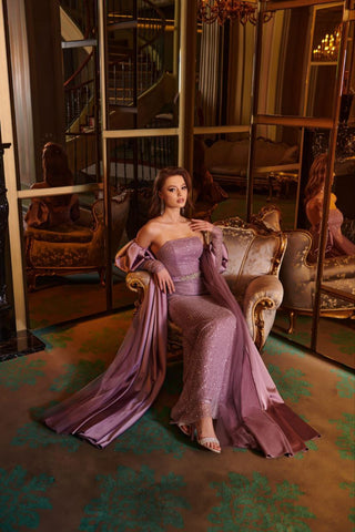 Purple Gown with split sleeves