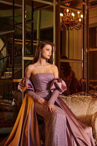 Purple Gown with split sleeves