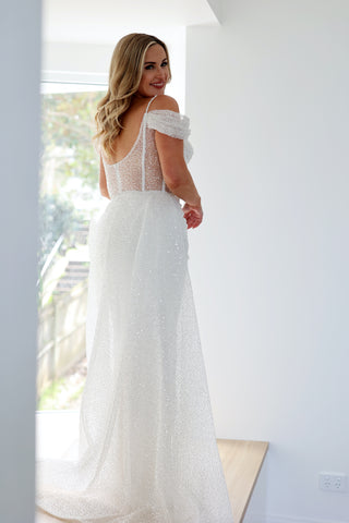 bridal dress with off shoulder neckline