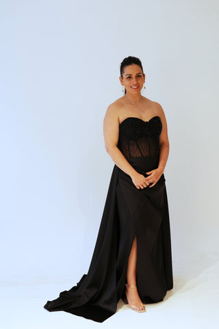 black floor length gown