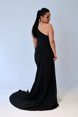 Black Dress with separate sleeves and one shoulder neckline