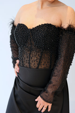 black floor length gown