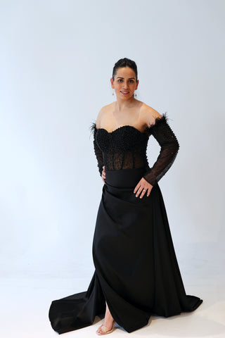 black floor length gown