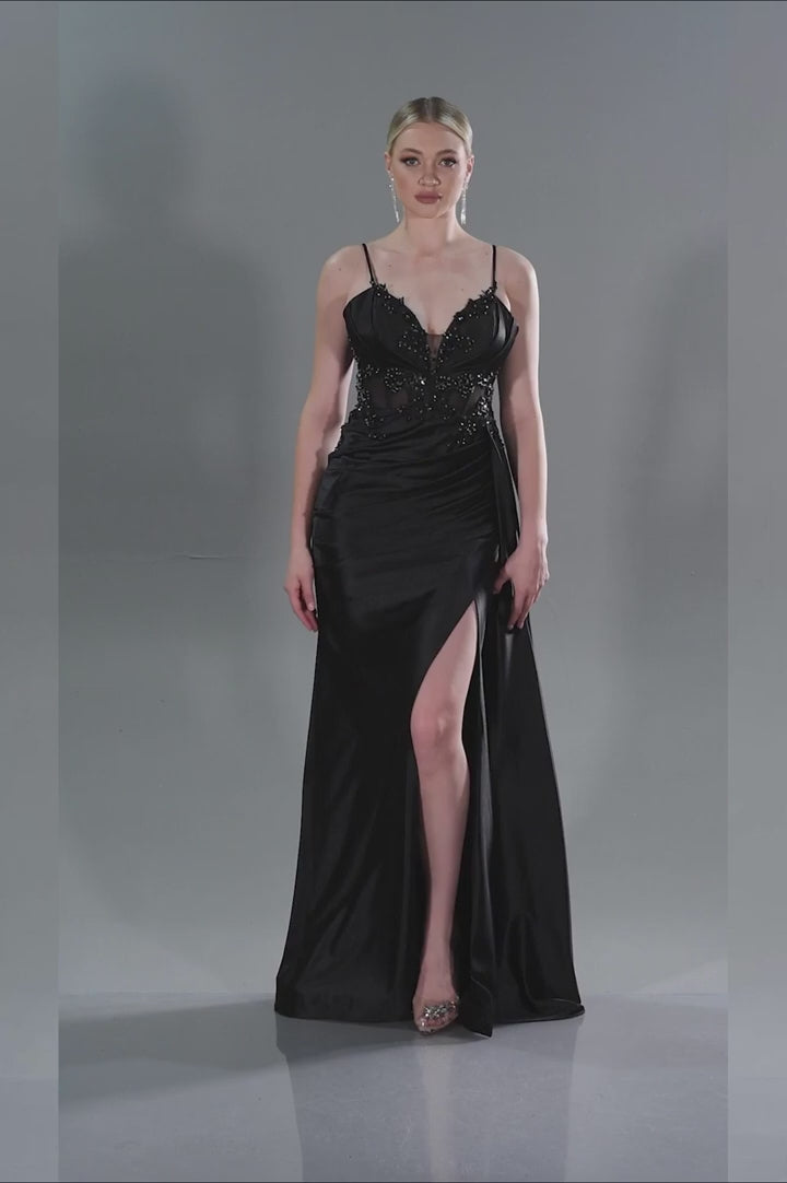 Black Floor Length Dress with Strap neckline