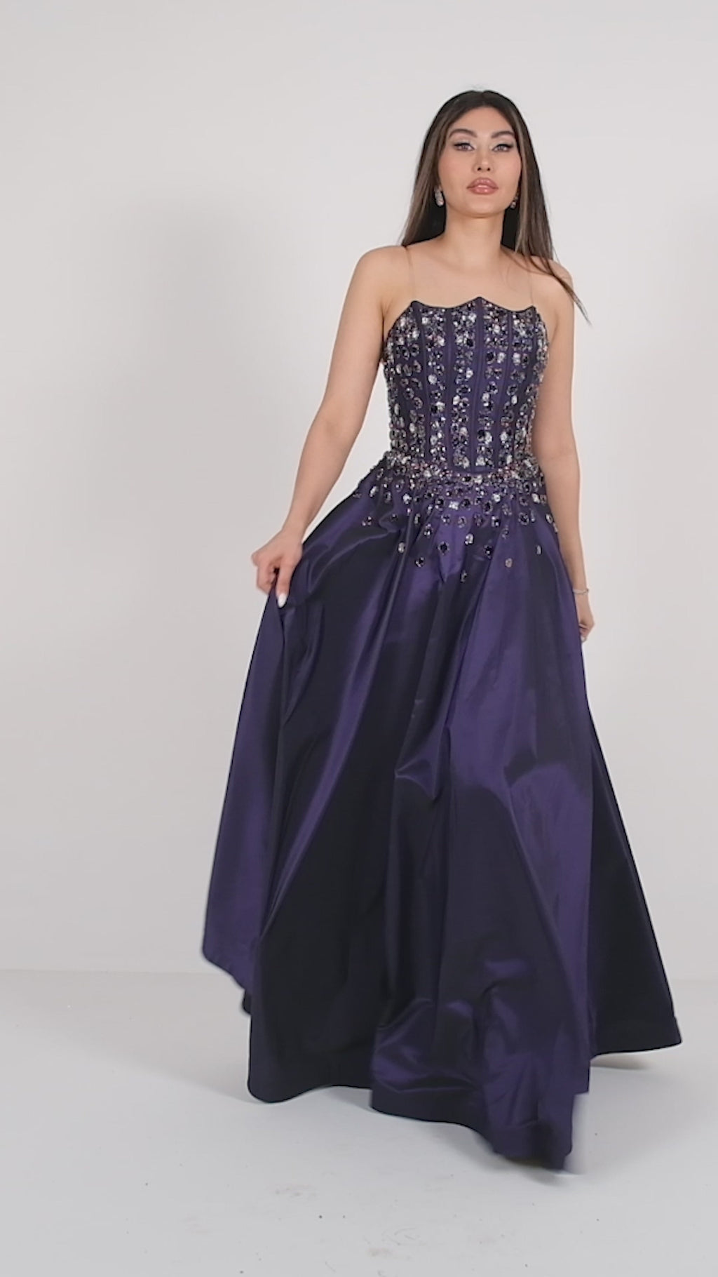 Purple floor length ball gown