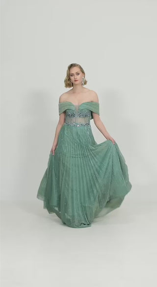 green floor length gown