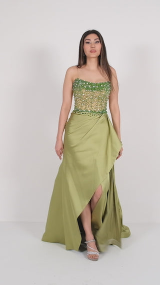 Green floor length dress