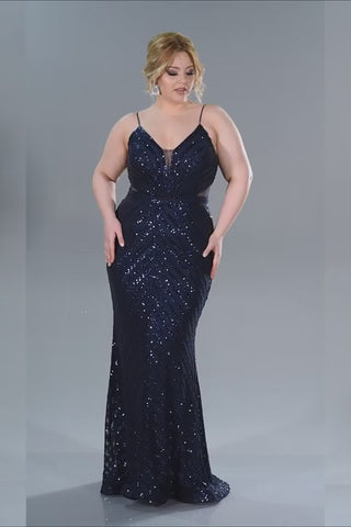 Navy Floor Length Mermaid Plus Size Dress