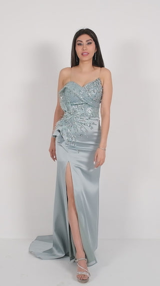 Blue floor length dress